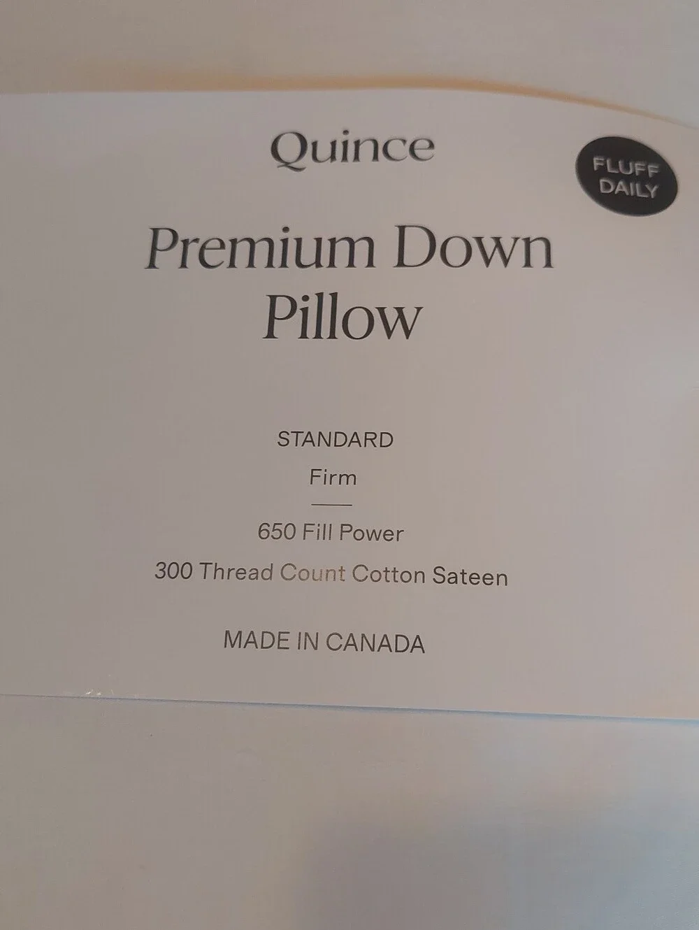 NWOT- Quince Standard White Duck Down Premium Pillow (Firm)(P47)
